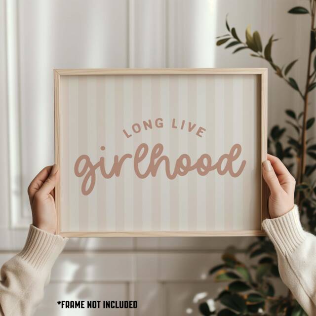 Long Live Girlhood Print Blush Stripe Kids Room Decor - image 1