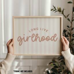 Long Live Girlhood Print Blush Stripe Kids Room Decor - thumbnail 1