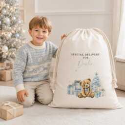 Large Christmas Sack - Personalised Xmas Santa Toy Bag For Boys With Festive Bear Design - thumbnail 3