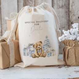 Large Christmas Sack - Personalised Xmas Santa Toy Bag For Boys With Festive Bear Design - thumbnail 1