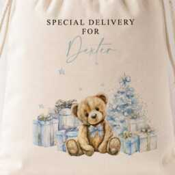 Large Christmas Sack - Personalised Xmas Santa Toy Bag For Boys With Festive Bear Design - thumbnail 2