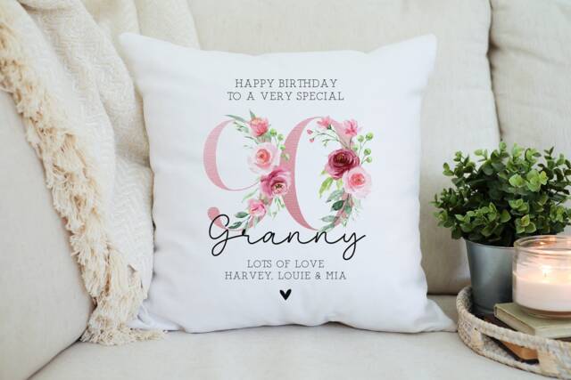 Personalised Granny Gift - For 90Th Birthday Cushion Nanny Grannie Grandma 90 Today - image 1