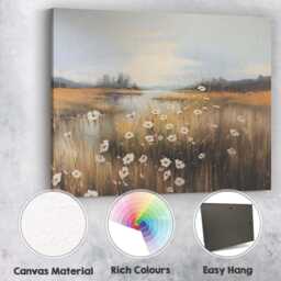 Serene Lakeside Daisy Meadow Impressionist Landscape Canvas Wall Art Print Decor Picture Ready To Hang - thumbnail 2