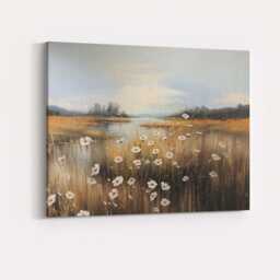 Serene Lakeside Daisy Meadow Impressionist Landscape Canvas Wall Art Print Decor Picture Ready To Hang - thumbnail 4