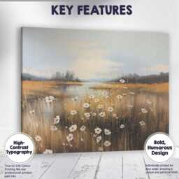 Serene Lakeside Daisy Meadow Impressionist Landscape Canvas Wall Art Print Decor Picture Ready To Hang - thumbnail 1
