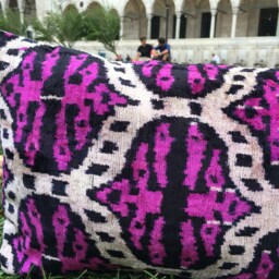 Silk Velvet Ikat Lumbar Pillow Cover Handwoven Decorative - thumbnail 3