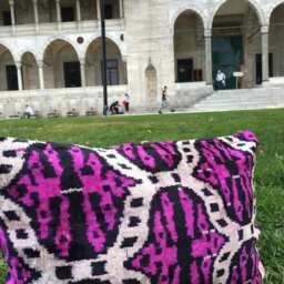 Silk Velvet Ikat Lumbar Pillow Cover Handwoven Decorative - thumbnail 2