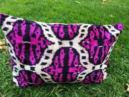 Silk Velvet Ikat Lumbar Pillow Cover Handwoven Decorative - thumbnail 1