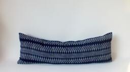 Blue Batik Hmong Pillow Cover, Handprinted Indigo Lumbar Cushion - thumbnail 1