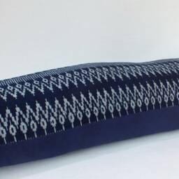 Blue Batik Hmong Pillow Cover, Handprinted Indigo Lumbar Cushion - thumbnail 4