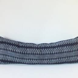 Blue Batik Hmong Pillow Cover, Handprinted Indigo Lumbar Cushion - thumbnail 2