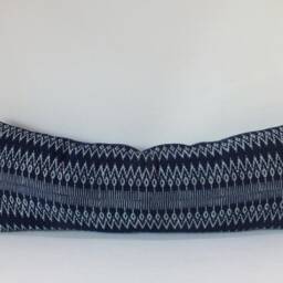 Blue Batik Hmong Pillow Cover, Handprinted Indigo Lumbar Cushion - thumbnail 3