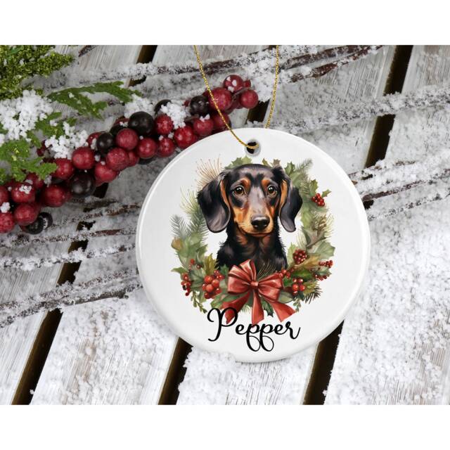 Dachshund Christmas Ornament Personalized Ceramic Tree Decoration - image 1