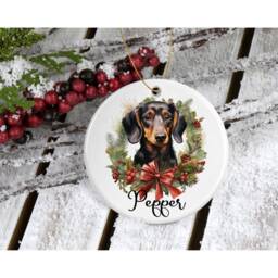 Dachshund Christmas Ornament Personalized Ceramic Tree Decoration - thumbnail 1