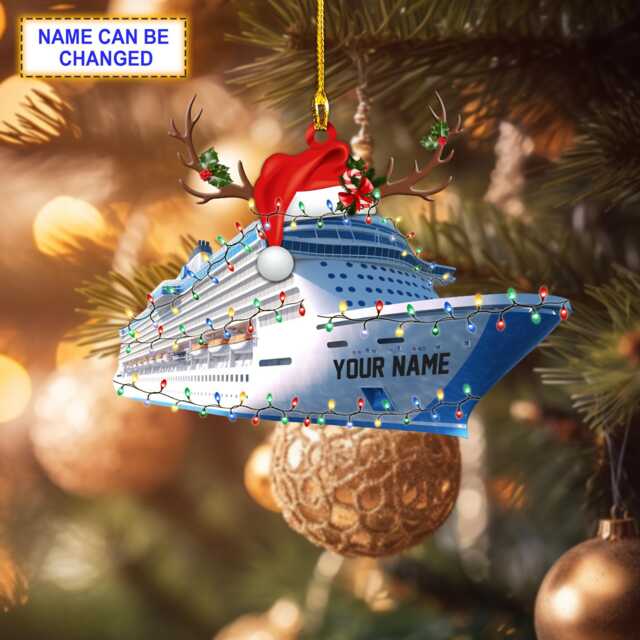 Custom Name Cruise With Led Light & Reindeer Hord V2 Christmas Ornament, Tree Hanging Decor, Flat 2D Ornament Acrylic/ Wooden - image 1
