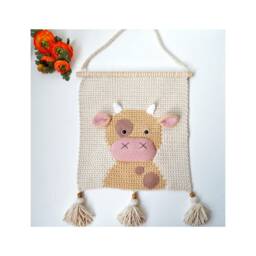 Cow Crochet Wall Hanging For Nursery Baby Farm Animal Decor Cotton Art Kids Bedroom Birthday Gift Baby Shower - thumbnail 2