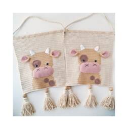 Cow Crochet Wall Hanging For Nursery Baby Farm Animal Decor Cotton Art Kids Bedroom Birthday Gift Baby Shower - thumbnail 1