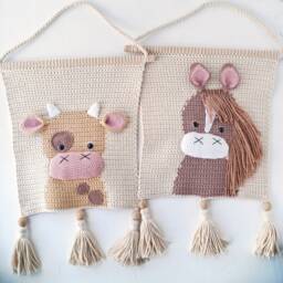 Cow Crochet Wall Hanging For Nursery Baby Farm Animal Decor Cotton Art Kids Bedroom Birthday Gift Baby Shower - thumbnail 4