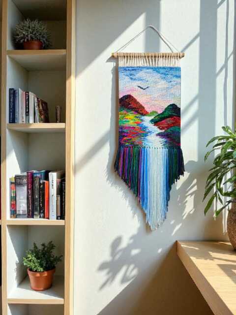 Handmade Waterfall Tapestry Woven Landscape Wall Art - image 1