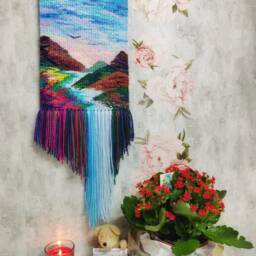 Handmade Waterfall Tapestry Woven Landscape Wall Art - thumbnail 2