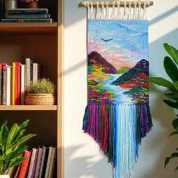 Handmade Waterfall Tapestry Woven Landscape Wall Art - thumbnail 4