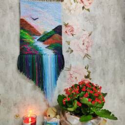 Handmade Waterfall Tapestry Woven Landscape Wall Art - thumbnail 3