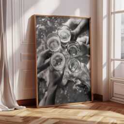 Black & White Champagne Cheers Wall Art Print, Kitchen Art, Gift For Lovers, Home Decor, Friends, Unframed, Alcohol - thumbnail 1