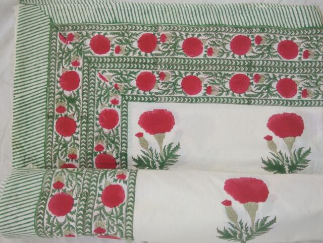 Hand Block Printed Cotton Bed Sheet Natural Dyes, Jaipur Made - image 1