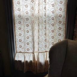 Custom Made To Order Cotton/Linen Crewel Embroidered Window Curtains With Bottom Flounce - thumbnail 3