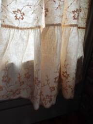 Custom Made To Order Cotton/Linen Crewel Embroidered Window Curtains With Bottom Flounce - thumbnail 1
