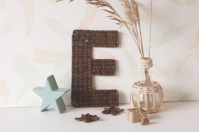 Initial Monogram Wall Art For Rustic Nursery, Wicker Letter Neutral Sign - image 1