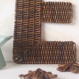 Initial Monogram Wall Art For Rustic Nursery, Wicker Letter Neutral Sign - thumbnail 3