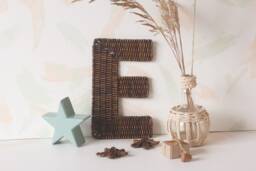 Initial Monogram Wall Art For Rustic Nursery, Wicker Letter Neutral Sign