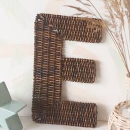 Initial Monogram Wall Art For Rustic Nursery, Wicker Letter Neutral Sign - thumbnail 2