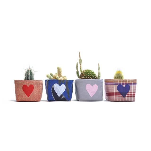 Upcycled Fabric Blockprint Heart Mini Planter - image 1