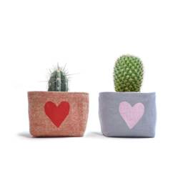 Upcycled Fabric Blockprint Heart Mini Planter - thumbnail 2