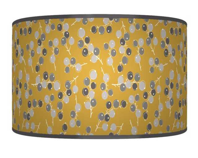 Berry Print Drum Lampshade - Mustard Yellow & Grey Pendant Light Handmade Botanical Ceiling Shade For Modern Rustic Decor - image 1