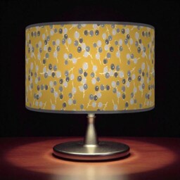 Berry Print Drum Lampshade - Mustard Yellow & Grey Pendant Light Handmade Botanical Ceiling Shade For Modern Rustic Decor - thumbnail 2