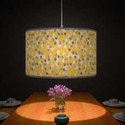 Berry Print Drum Lampshade - Mustard Yellow & Grey Pendant Light Handmade Botanical Ceiling Shade For Modern Rustic Decor - thumbnail 3