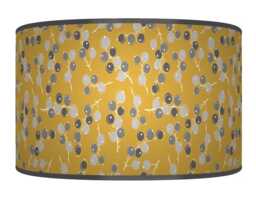 Berry Print Drum Lampshade - Mustard Yellow & Grey Pendant Light Handmade Botanical Ceiling Shade For Modern Rustic Decor - thumbnail 1