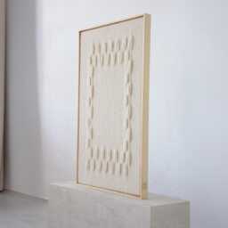 Framed Woven Wall Art - Neutral Japandi Decor Geometric Wool Tapestry Textured Fiber Wabi Sabi Hanging Iii - thumbnail 3