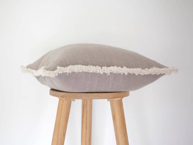 Handmade Linen Throw Pillow Cover Cream Fringe Boho Cushion - image 1