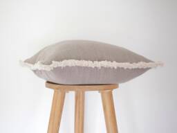 Handmade Linen Throw Pillow Cover Cream Fringe Boho Cushion