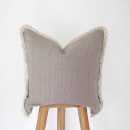 Handmade Linen Throw Pillow Cover Cream Fringe Boho Cushion - thumbnail 3