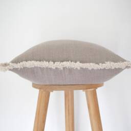 Handmade Linen Throw Pillow Cover Cream Fringe Boho Cushion - thumbnail 2
