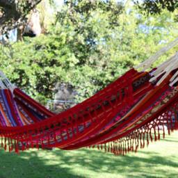Otavalo Inca Pattern Hammock For 2, Burgundy, 12.8 Ft Long, Lightweight Double Hammock, Colorful Indoor Outdoor Boho Gift - thumbnail 3