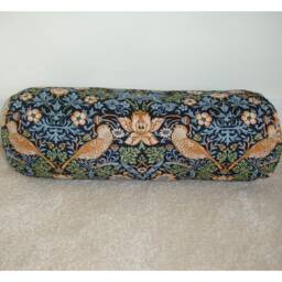 "William Morris Cylinder Bolster Pillow Cover Strawberry Thief Navy Blue Red Green Bird 18"" X 8" - thumbnail 1