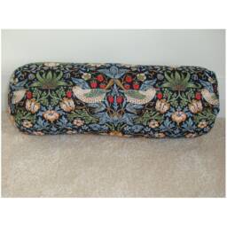 "William Morris Cylinder Bolster Pillow Cover Strawberry Thief Navy Blue Red Green Bird 18"" X 8" - thumbnail 2