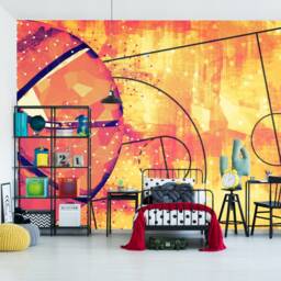 Basketball Court Wallpaper Mural, Sports Room Decor, Peel & Stick - thumbnail 3