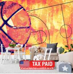 Basketball Court Wallpaper Mural, Sports Room Decor, Peel & Stick - thumbnail 1